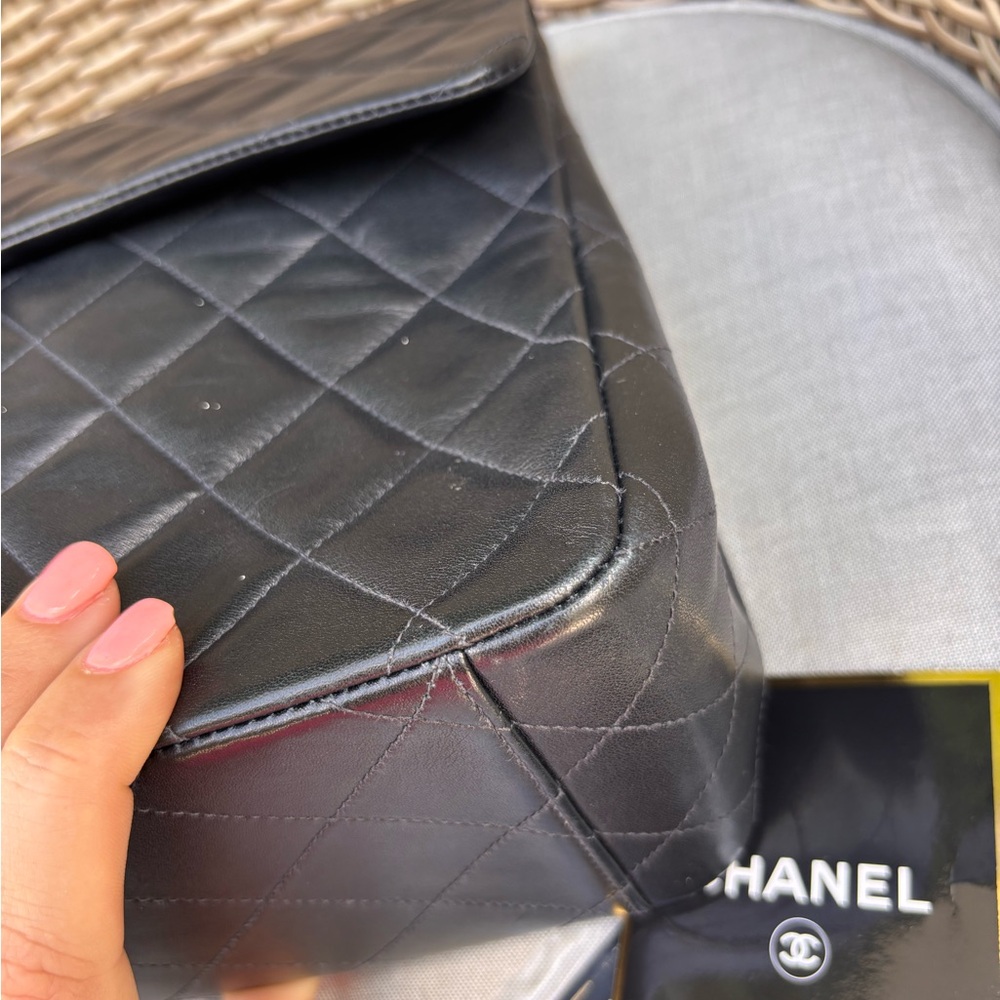 Authentic CHANEL JUMBO XL black lambskin single flap classic bag 24k gold - Picture 13 of 16